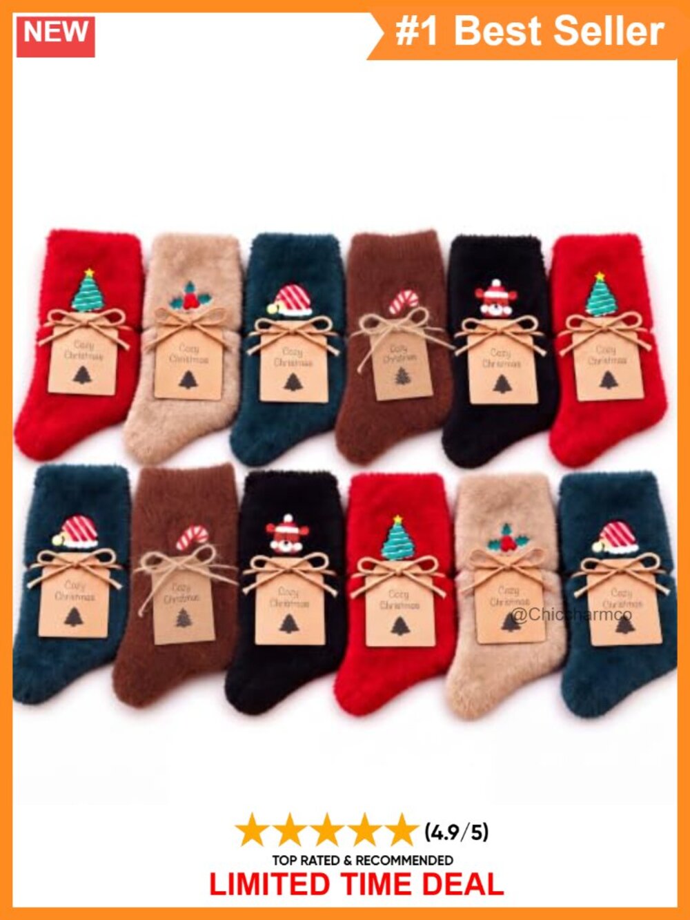 Fuzzy Christmas Socks Gift Set 12 Pairs Faux Mink Embroidered